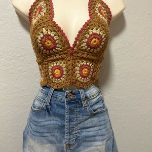 Boho Crochet Top,Festival Halterneck Top